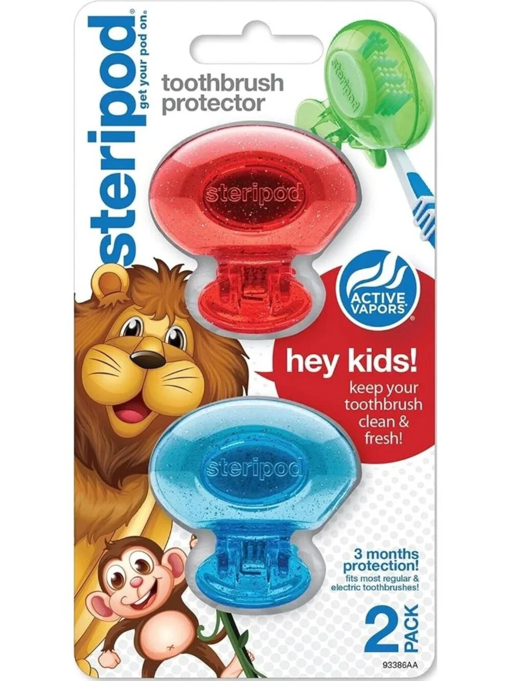 Kids Clip-On Toothbrush Protector, Glitter Red/Blue, 2 Count